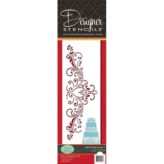 Designer Stencils Princess Lace 4 Cake foodgrade stencil, 3.5 x 10.5, Beige/Semi-Transparent