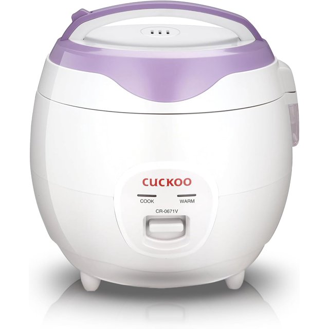 Cuckoo CR-0671V 6 Cup Basic Electric Rice Cooker and Warmer, Nonstick Inner Pot, White/Purple