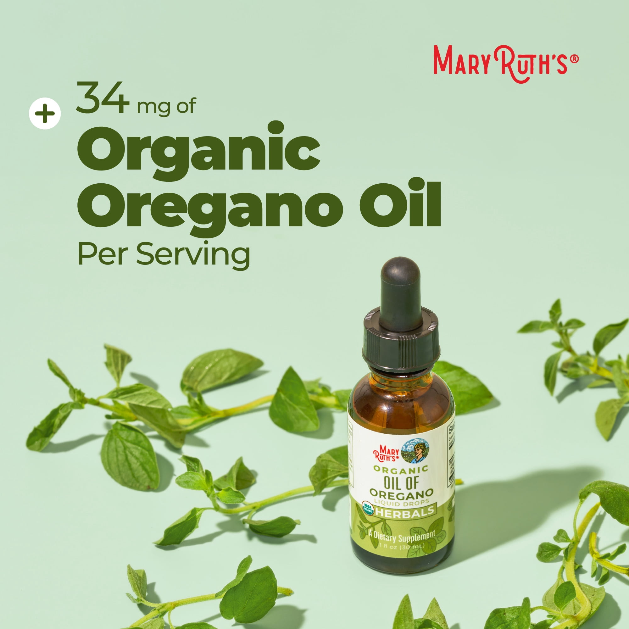 MaryRuth's Liquid Oregano Supplement, Pre-Diluted with Extra Virgin Olive Oil, Vegan, Gluten-Free, Dairy-Free, Unisex, 1 fl oz