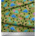thumbnail image 3 of Soimoi Green Cotton Duck Fabric Dinosaurs & Leaves Kids Print Fabric by the Yard 42 Inch Wide, 3 of 3