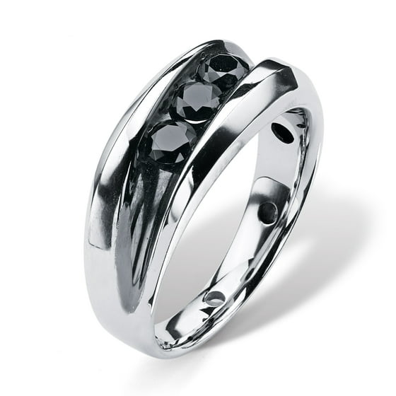 Mens 34 Tcw Channel Set Black Diamond Ring In Platinum Over Sterling Silver