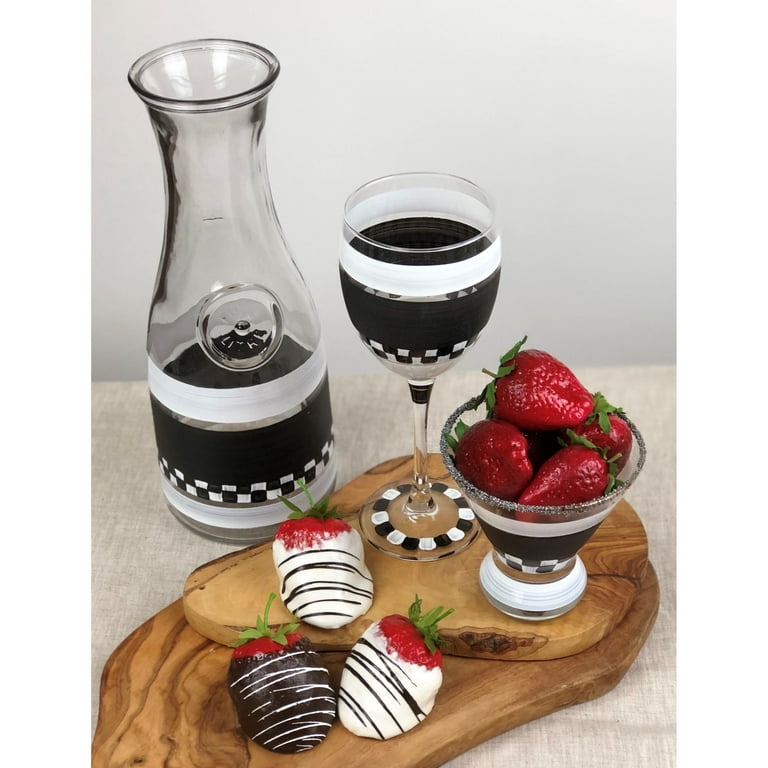 Golden Hill Studio Set of 2 Black and White Checkered Wine Glasses 8 