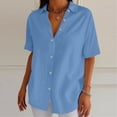 thumbnail image 2 of Jaunzuar Linen Shirts for Women Short Sleeve V Neck Button Down Shirts Summer Loose Casual Tops L, 2 of 6