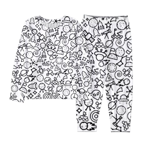 Halloween Pajamas Kids Size 4-5 Years Childrens Unisex Nightwear Long Sleeve Top with Pants Cozy Set Pjs for Girls White