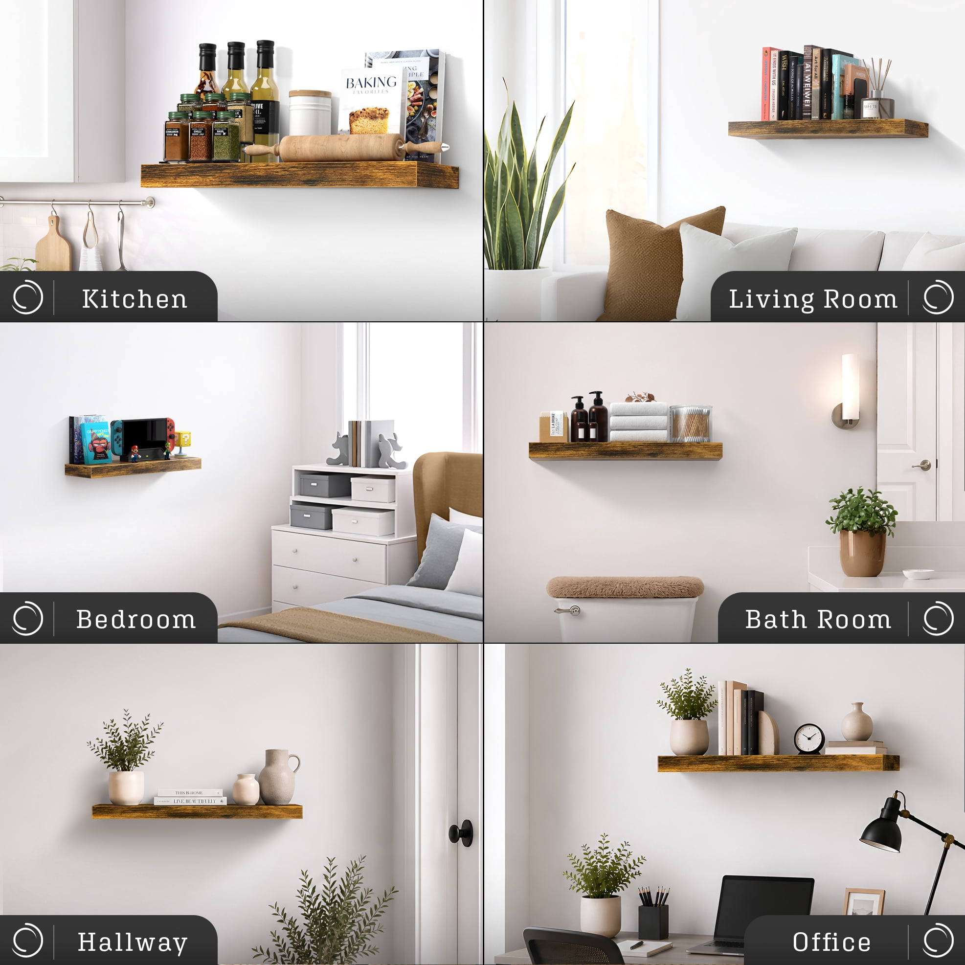 Sorbus 24" Floating Wall Shelf, Brown, Invisible Brackets, Bathroom, Bedroom & Home Decor