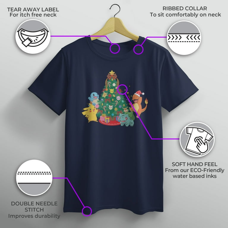 Boy's Pokemon Christmas Tree Characters Graphic Tee Navy Blue X