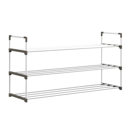 Home-Complete 3-Tier Shoe Rack Organizer, Shelf Holds 15 Pairs Sneakers, Heels, Boots (White)