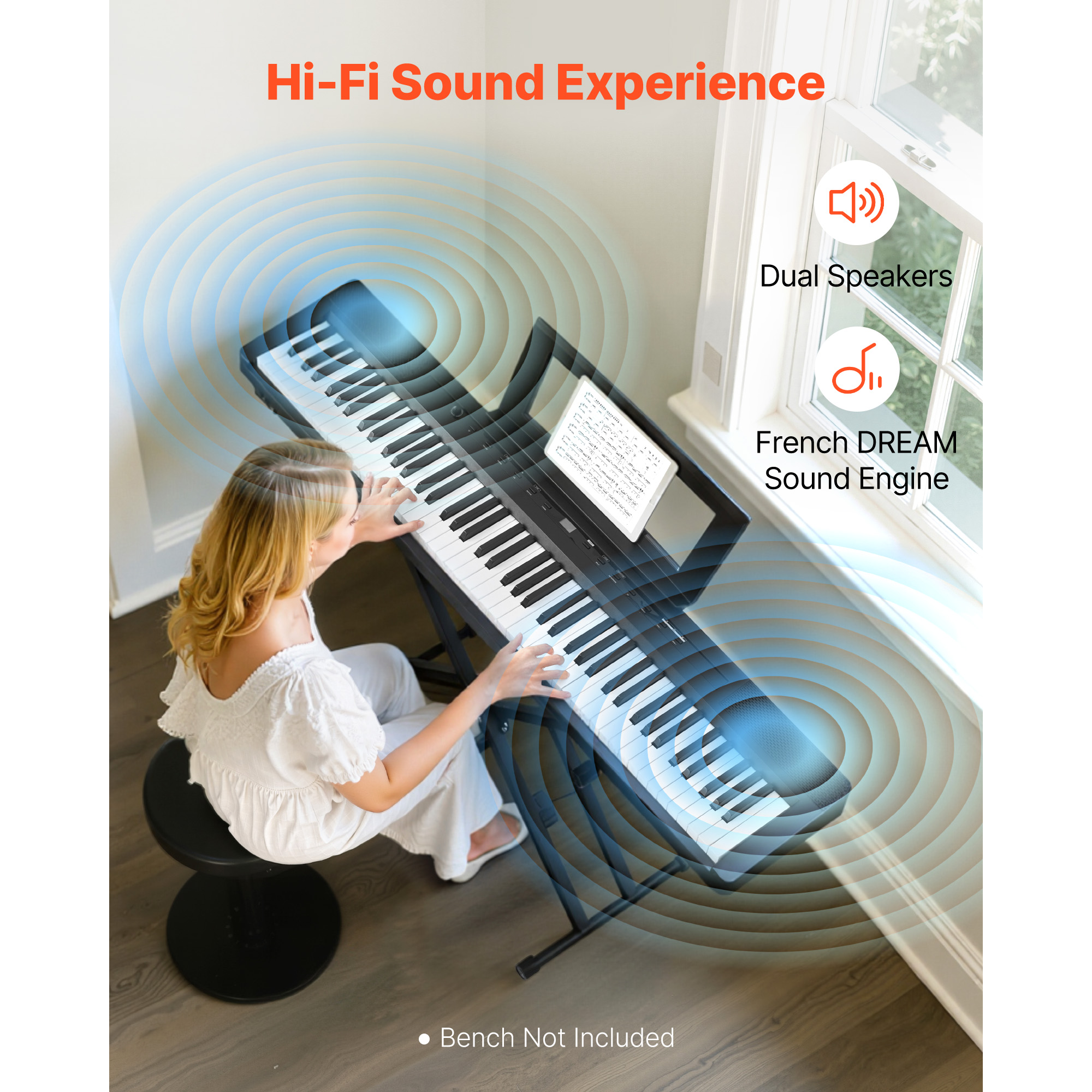 KFFKFF 88-Key Fully Weighted Digital Piano with Dual Keyboard, Built-in Speakers, X Stand, Sustain Pedal, Recording Capability, 280 Tones, Wireless Connectivity, Ideal for Beginners, Black