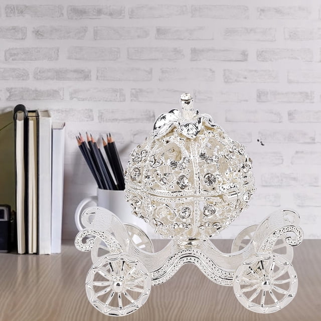 Joyero con forma de carruaje de calabaza decorado con diamantes de imitación, artesanía de metal, regalo, decoración de mesa