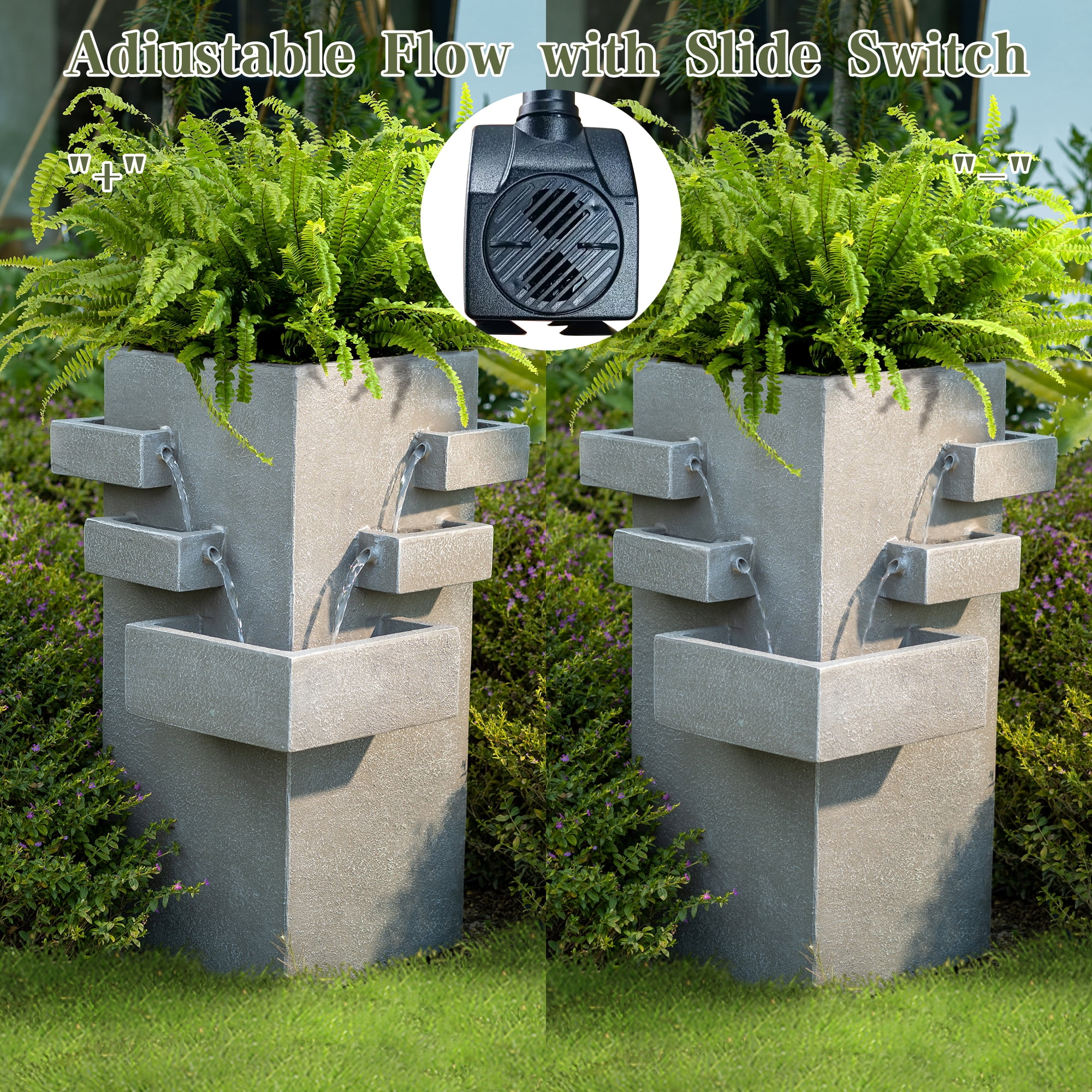 27.8" Outdoor Water Fountain with Tiered Waterfall Flow, Resin Waterfall Fountain for Outside, Indoor/Outdoor Water Feature for Garden, Patio