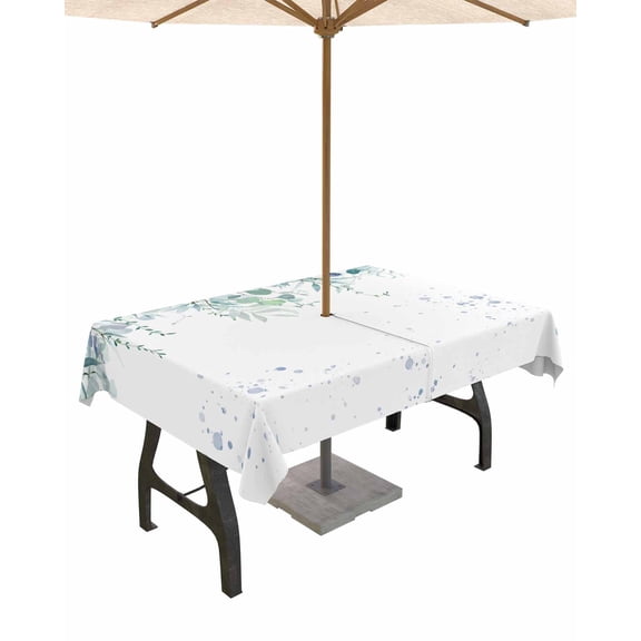Fsddascl Turquoise Botanical Outdoor Tablecloth - 60x102 Inch Rectangle Dining Table Cover, Spring Weeping Eucalyptus Leaves Waterproof Outdoor Table Cloth with Umbrella Hole & Zipper for Patio