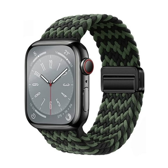 Dwitch Sport Loop Compatible with Apple Watch Band 38mm 40mm 41mm for Women Men, Adjustable Magnetic Clasp Stretchy Nylon Braided Wristband for iWatch Series 9/8/7/6/5/4/3/2/1/SE,Green Black