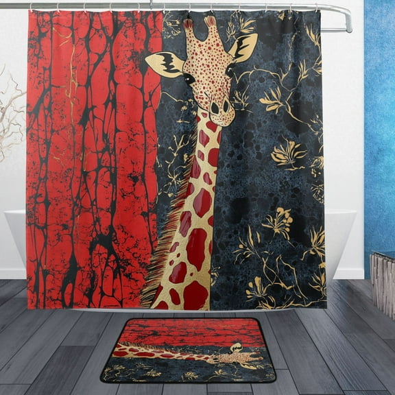 BZSMCE Shower Curtain and Bath Accessory Set,Giraffes Pattern