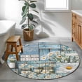 thumbnail image 4 of Area Rug 48in, Farm Daisies Flowers Floor Carpet Living Room Rug, White Floral on Blue Wood Non-Slip Welcome Mat Indoor Rugs for Bedroom Dining Room, 4 of 9