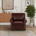 thumbnail image 2 of Modern PU Leather Seat Chair, Single Couch with Silver Nails Head Trim and Retro Solid Wood Legs, Lounge Chair with Round Armrest for Living Room, Bedroom, Office and Apartment, Burgundy, 2 of 7