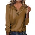 thumbnail image 2 of Black and Friday Clothing Sales Idoravan Long Sleeve Shirts for Women Winter Women's Long Sleeve Summer V Neck Sexy Casual Tops Regular Blouse Tops Khaki L, 2 of 5