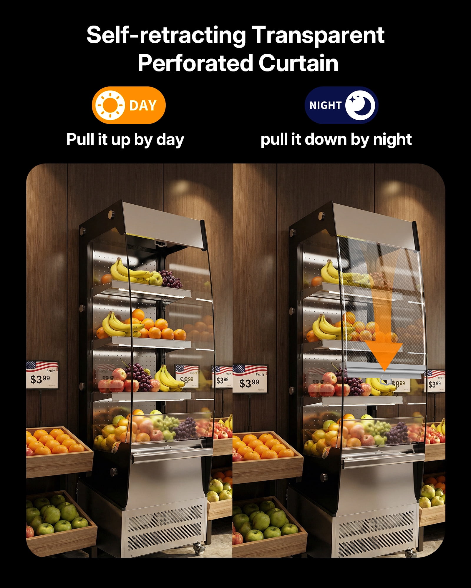 Upstreman Commercial Display Refrigerator, 7.8 Cu.Ft/ 220L Cake Display Case Fridge Open Merchandiser Beverage Cooler with LED Lighting and Wheels, OA78