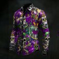 thumbnail image 2 of CONZONE Mens Buttons Down Shirts Long Sleeve Mardi Gras Shirts For Men Trendy Carnival Skeleton Graphic Lapel Soft Lightweight Tops, 2 of 4