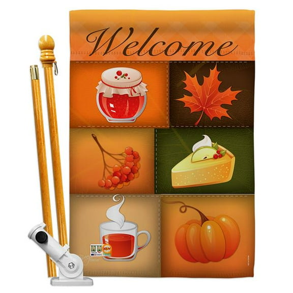 Breeze Decor BD-HA-HS-113050-IP-BO-D-US14-BD 28 x 40 in. Scents of Harvest Fall & Autumn Impressions Decorative Vertical Double Sided House Flag Set with Pole Bracket Hardware