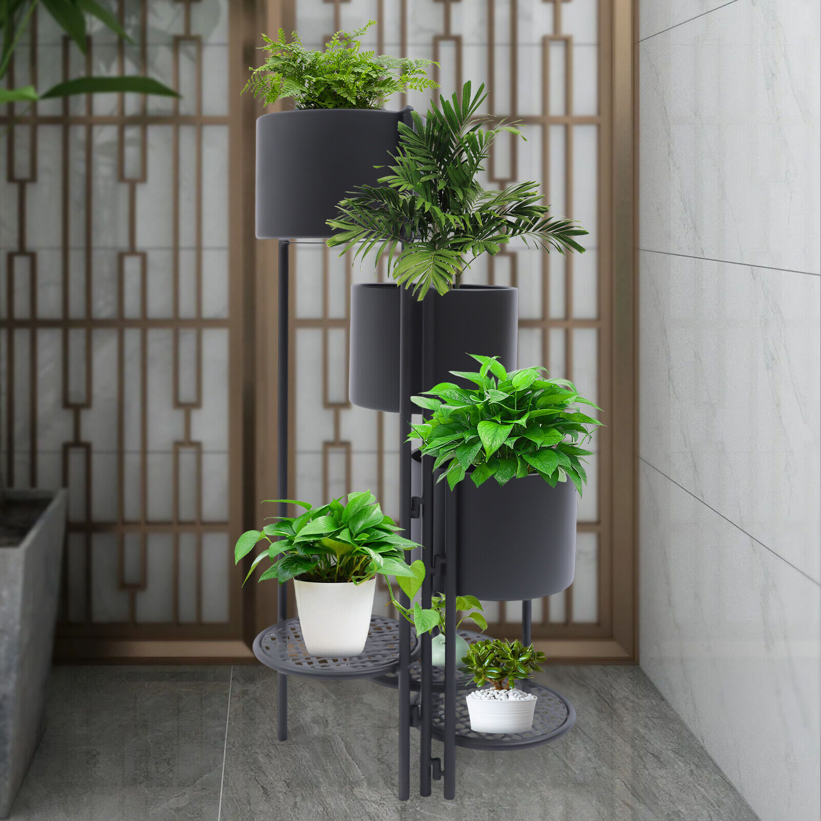 DENEST Fold Potted Plant Stand Metal 6 Tier Flower Pot Holder Display