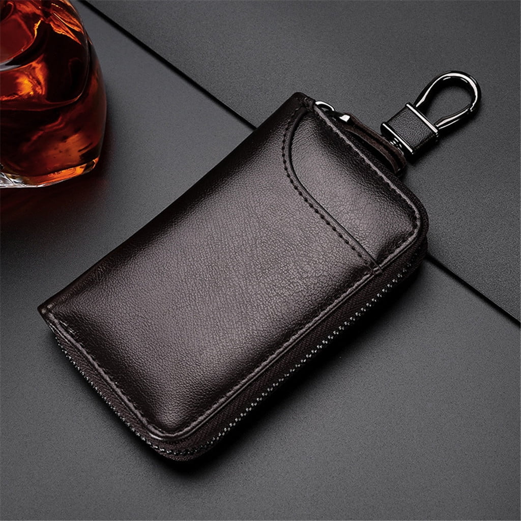 High Capacity Leather Key Pouch Large Capacity Zipper Car Key Case ...