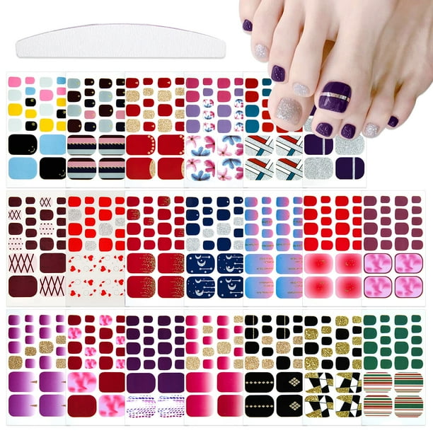 YECIRALA 20 hojas 440 piezas diseños de moda pegatinas para uñas de los pies envolturas de uñas completas para mujeres uñas de los pies pegatinas de esmalte de uñas de gel para dedos de los pies tiras