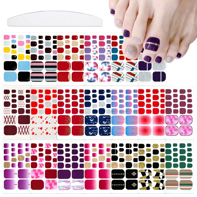YECIRALA 20 hojas 440 piezas diseños de moda pegatinas para uñas de los pies envolturas de uñas completas para mujeres uñas de los pies pegatinas de esmalte de uñas de gel para dedos de los pies tiras