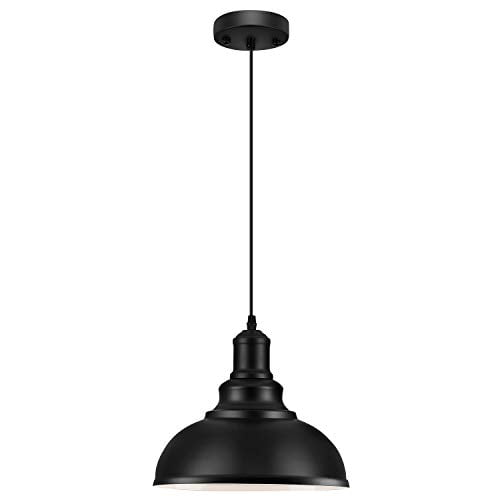 LOEHINLE Pendant Lighting Vintage Industrial Fixtures, Black Metal Farmhouse Lights, Ceiling Lamp for Kitchen Home Island Dining Room Bedroom, 11.4 inches