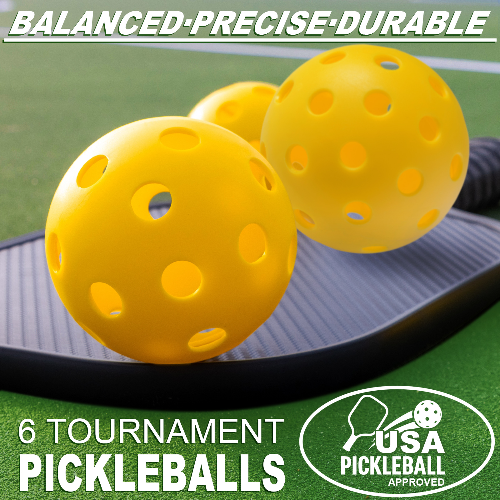 Lockways 6-Pack Pickleball Balls – 40-Hole Indoor/Outdoor with Bag, Balanced High Bounce, for Tournament Play