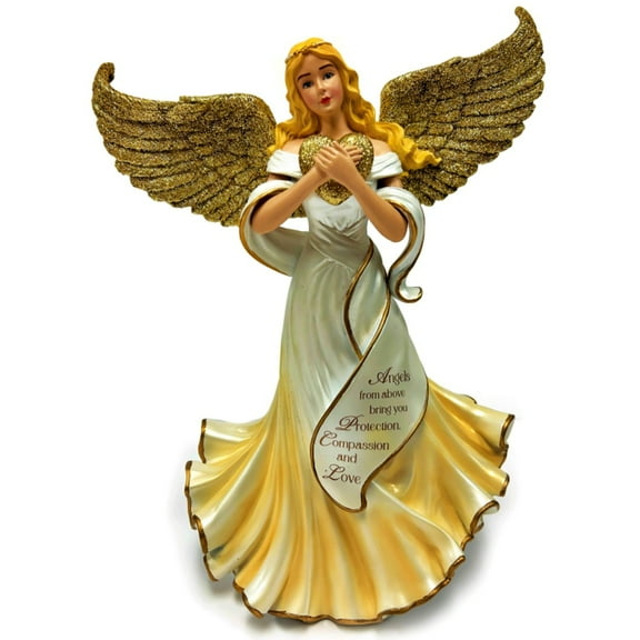 The Bradford Exchange ‘Guardian Angel Embrace’ Figurine Handcrafted and Hand-Painted with Golden Accents Glittered Winged Heart and Sentimental Sash 10.5-inches