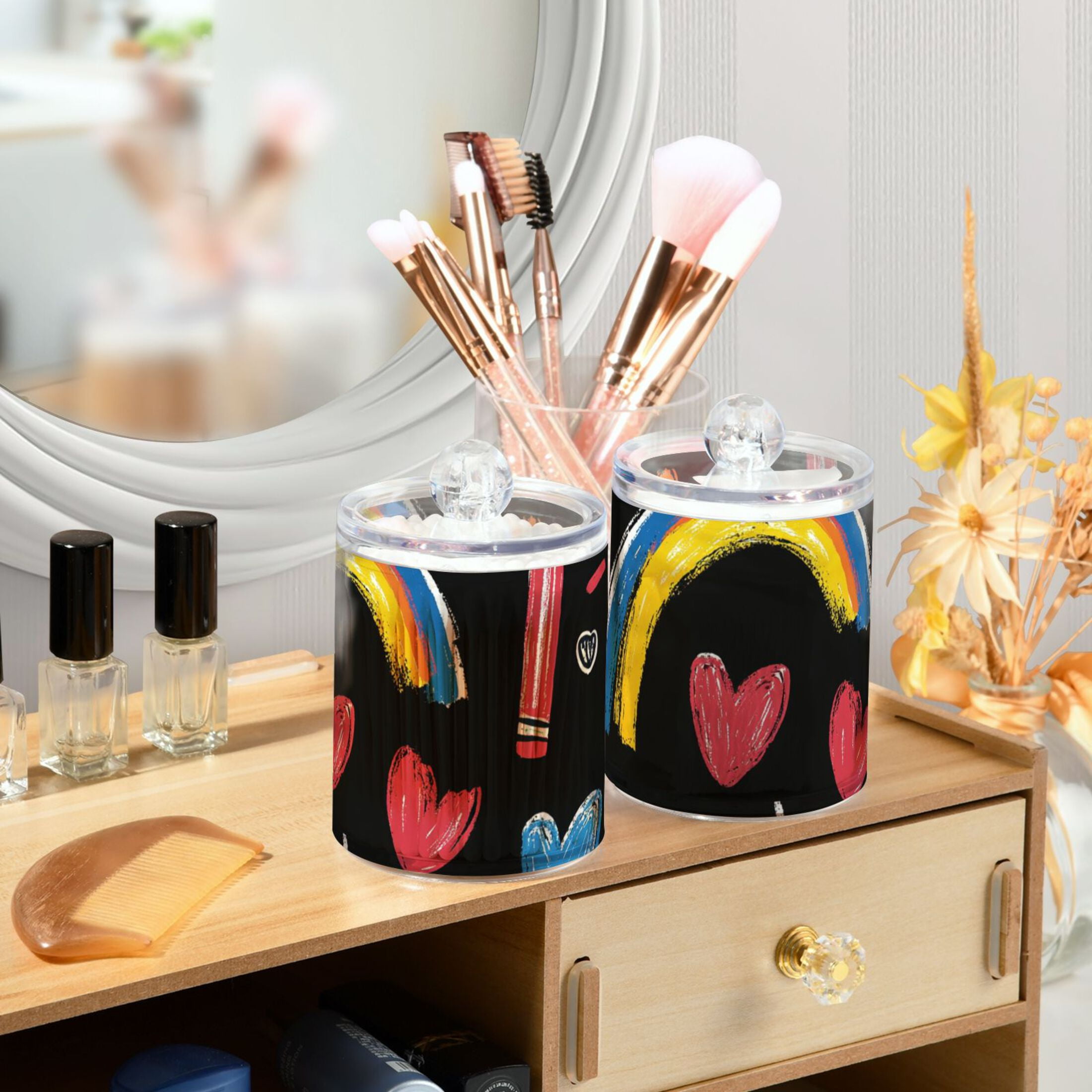Ckdifva Crayons and Rainbows Hearts Storage Jar with Lid Acrylic Organization Storage Containers Set of 4