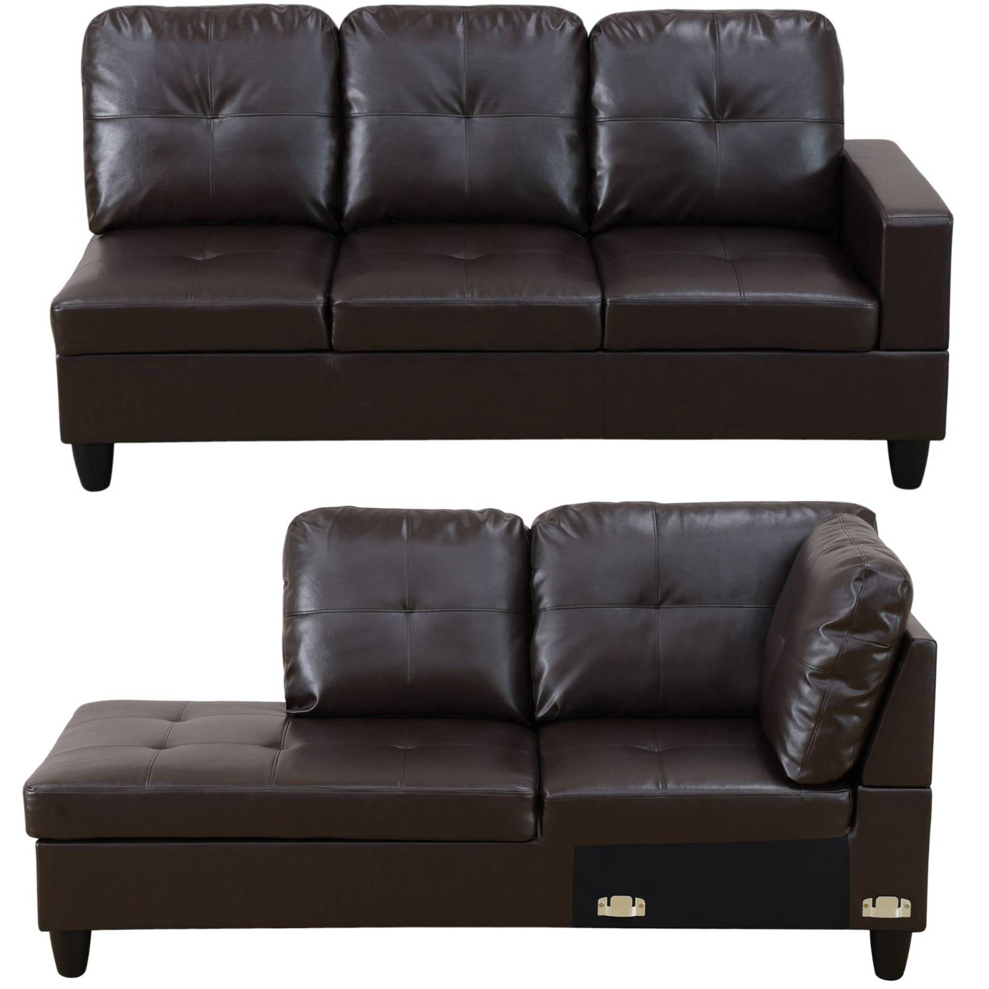 L Shape Leather sofa Couch Modern Sectional Couch with Left Chaise for Living Room Furniture Sets, Black