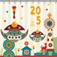 thumbnail image 1 of Whimsical Shower Curtain with Creatures & Bold Folk-Art Design - Celebrating 2015 & 2025, 1 of 4