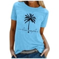 thumbnail image 2 of Womens Graphic T-shirts Short Sleeve Crewneck Palm Tree Print Tee Beach Hawaiian Summer Tops Light Blue S, 2 of 4