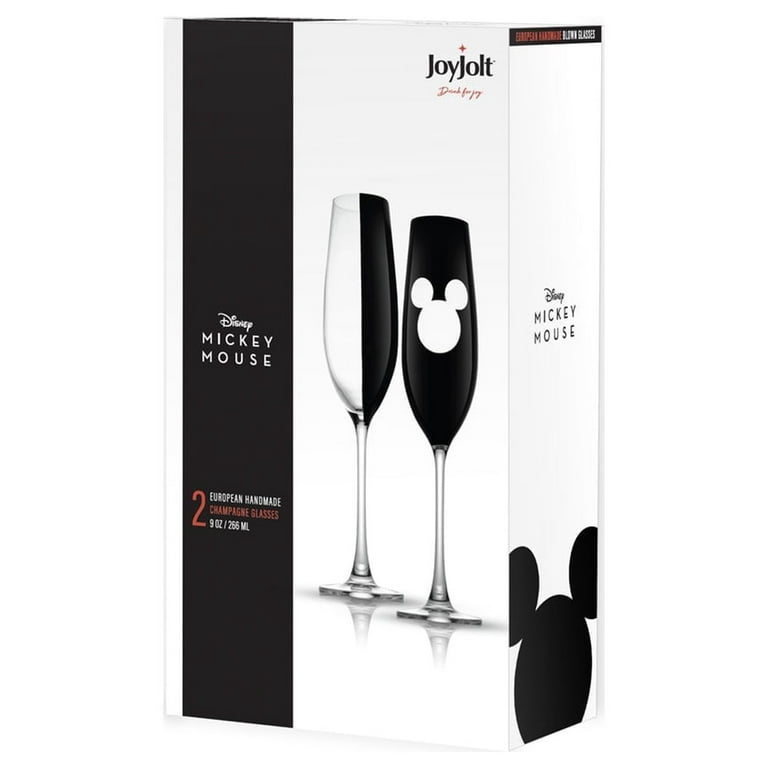 Disney Luxury Mickey Mouse Crystal Stemmed Champagne Flute Glass - 9 oz - Set of 2
