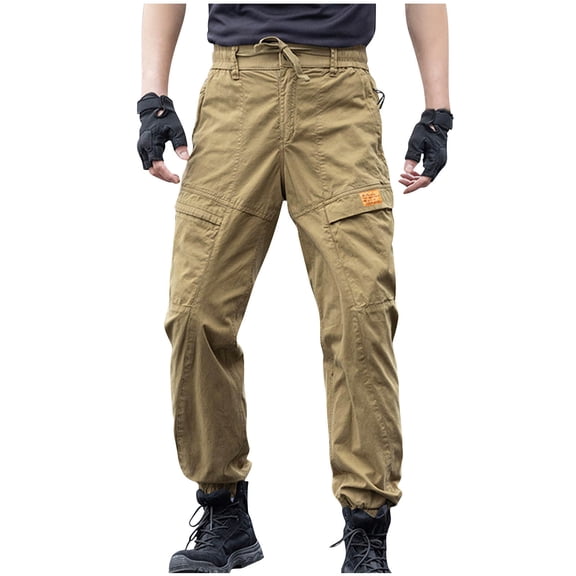 SAWOBUUN Men's Cargo Joggers Pants Drawstring Waist Work Trousers Slim Fit Outdoor Hiking Sweatpants with Multi Pockets