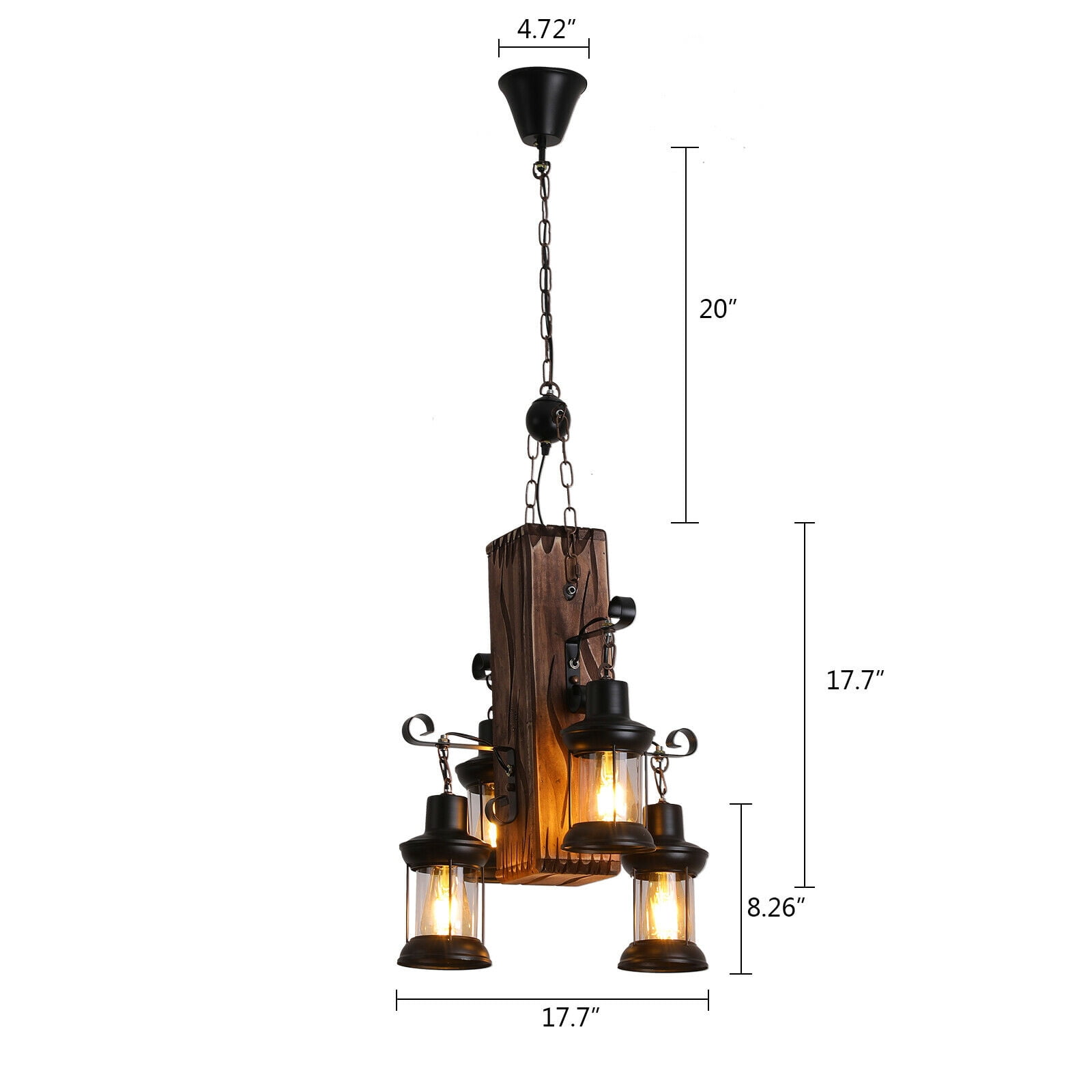 Miumaeov Industrial Vintage Wooden Hanging Farmhouse Pendant Light Retro Loft Lantern Chandelier 4 Lights Suspension Island Lighting Fixture for Kitchen Dining Coffee Shop Restaurant