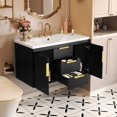 thumbnail image 2 of 36'' Wall Mounted Bathroom Vanity with Resin Sink, Floating Bathroom Storage Cabinet with 2 Drawers, Solid Wood Bathroom Cabinet, Faucet Not Include, Black, 2 of 9