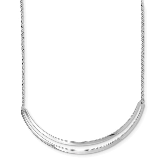 Sterling Silver Rhodium-plated Curved 2-Bar w/2in. Ext. Necklace