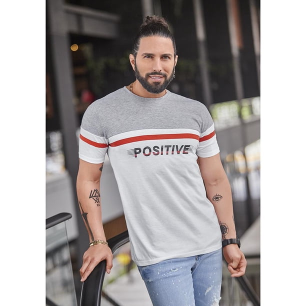 988-74 Playera Hombre Color Blanco/gris Leyenda Positive Cklass 988-74