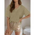 thumbnail image 2 of Weardear Womens Short Sleeve Tops Casual Hollow Out Fall Sweaters Loose Fit V Neck Shirt, 2 of 6