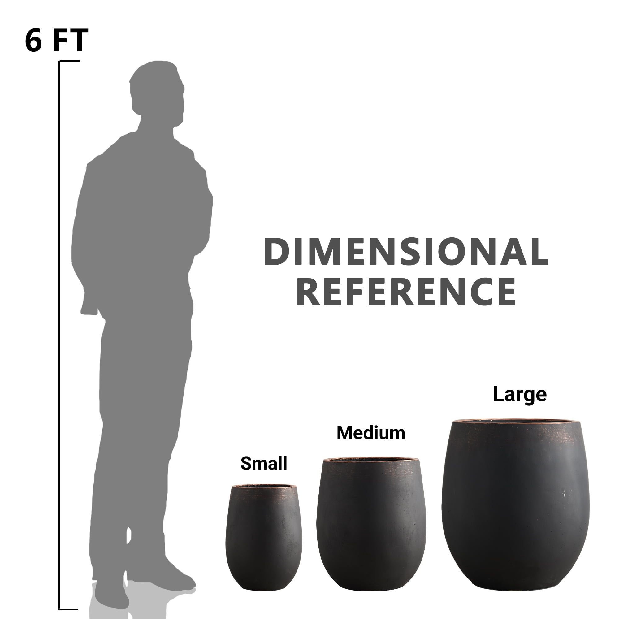 Wallowa 17.7"+13.3"+9.5" Dia Round Concrete Planter Set of 3, Black with Gold Rim, Large Flower Pots with Drainage Holes