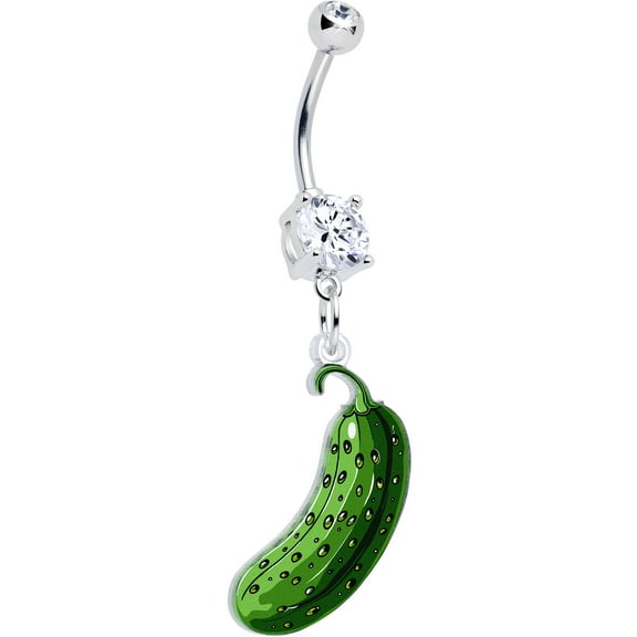 Body Candy Dangle Belly Ring - 316L Stainless Steel Navel Ring Piercing Funky Green Pickle Belly Button Ring for Women Men