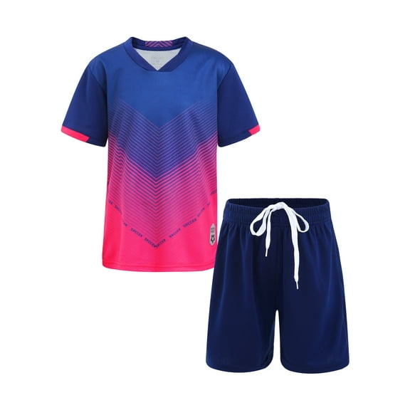 Xnihocha Kids Football Kit Football Uniform Jerseys Soccer T-shirt and Mesh Shorts Set Sportswear Royal Blue 4XS
