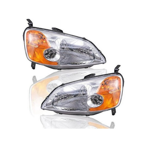 Halogen Headlight Assembly - Set of 2 - Compatible with 2001 - 2003 Honda Civic Sedan 4-Door 1.3L 1.7L 4-Cylinder 2002