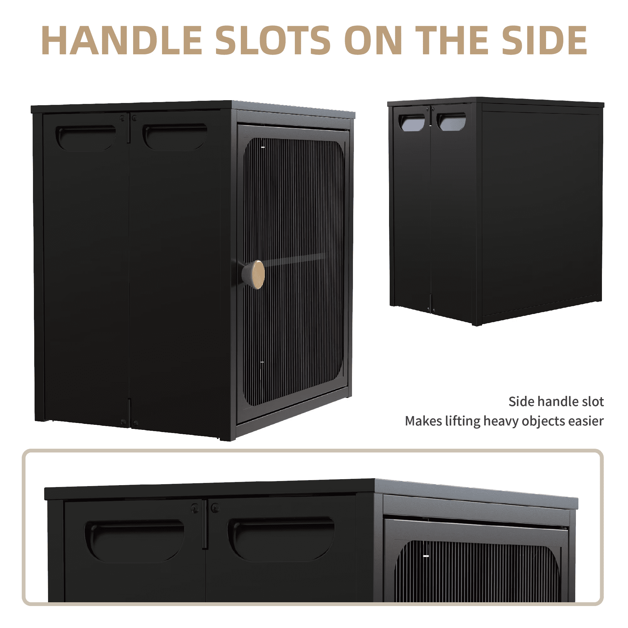 MAYEERTY Foldable Storage Cabinet, Steel-Wood Combo with Anti-Slip Design, Black