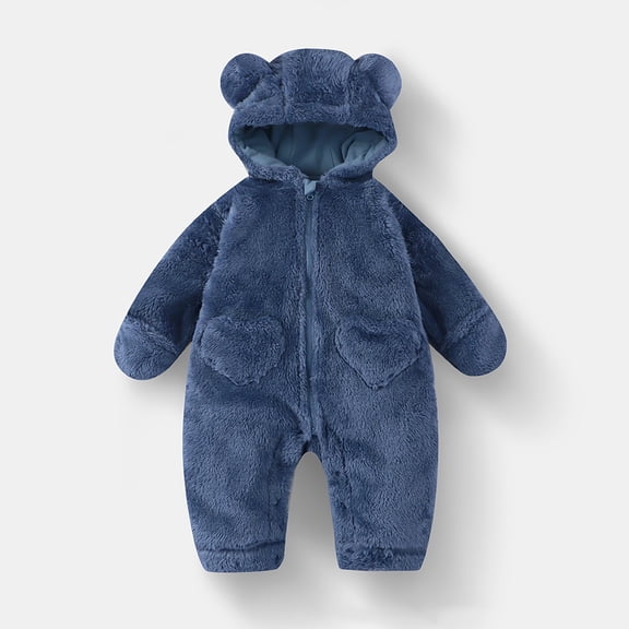 LIJCC Newborn Baby Jumpsuit Fleece Lined Warm Romper Hooded with Fold-Over Mittens Winter Snowsuit Girls Boys Outwear Onesie Outfits