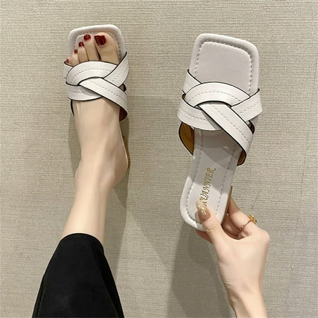 

Cathalem Womens Slippers with Memory Foam Fashion Summer Women Slippers Strap Solid Color Flat Bottom Indoor And Outdoor Casual Shoes Beige 7.5