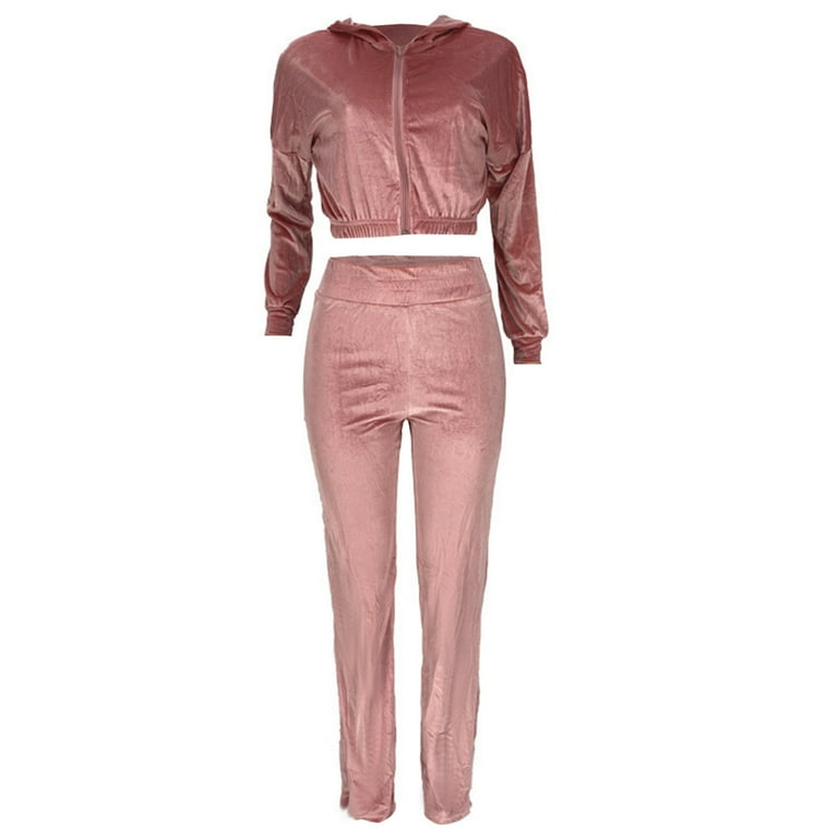 Xysaqa Velour Tracksuit Women 2 Piece Sweatsuit Outfits Zip Up Crop Tops Hoodie Jacket Long Sleeve Jogger Long Pants Lounge Soft Velvet Sports Sets Walmart