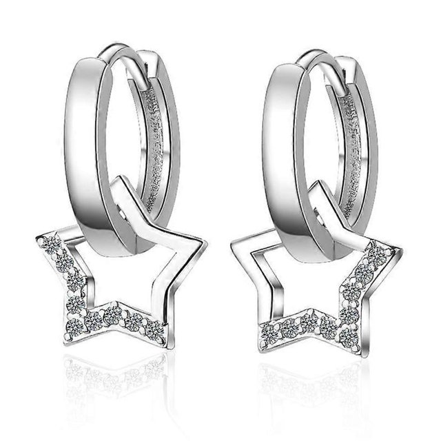 Pendientes de aro con forma de estrella de plata para mujer y niña, nuevos, 1 par